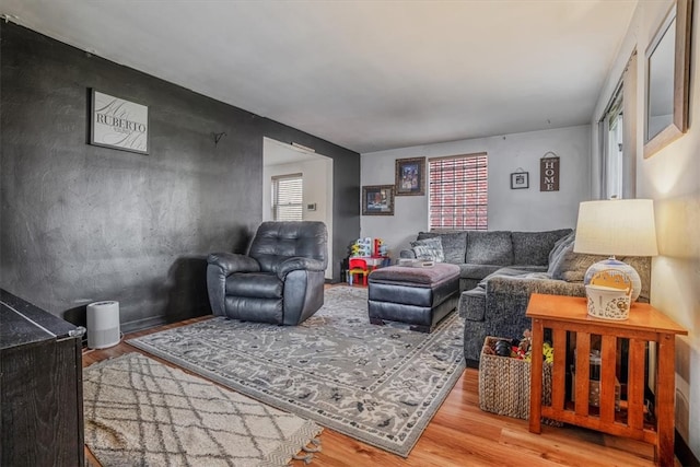 living room with hardwood / wood-style flooring