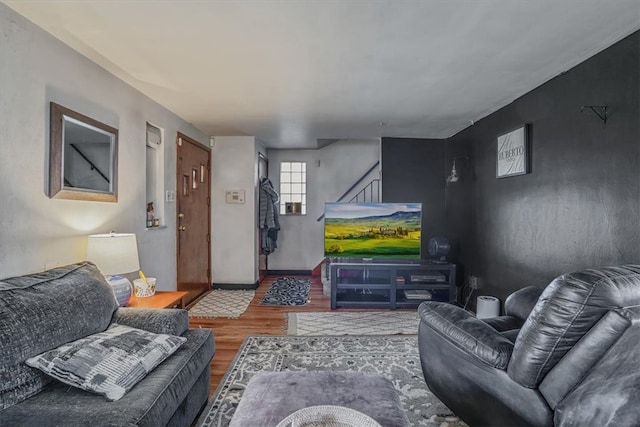 living room with hardwood / wood-style floors