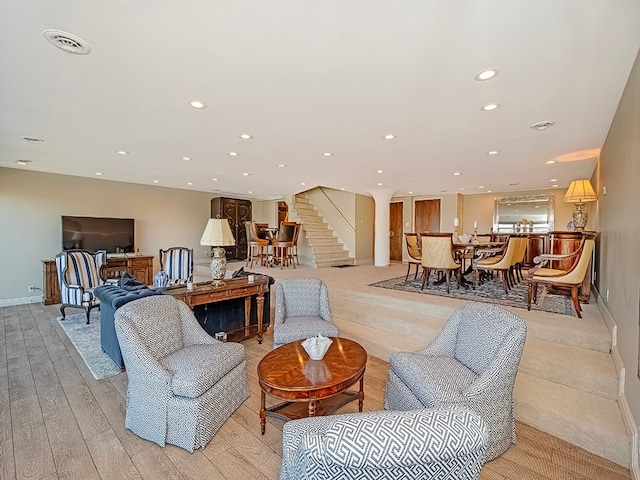 living room featuring light hardwood / wood-style flooring