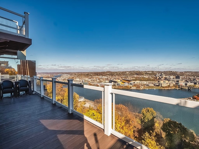 deck with a water view