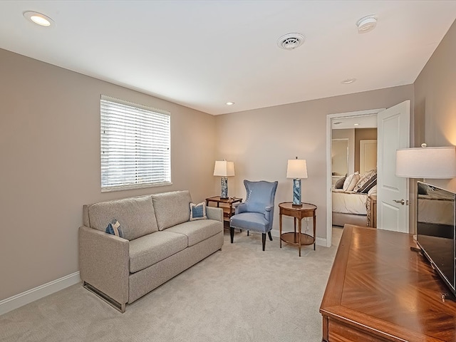 living room with light carpet