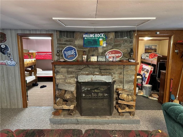 262 Shelby Ln, Northampton Township, PA 15538 - carpeted living area featuring attic access and a fireplace