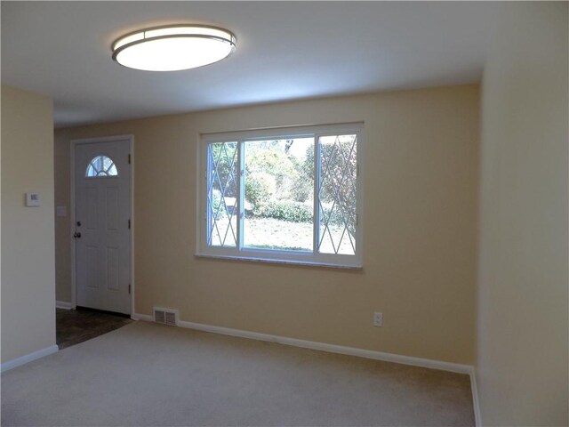 entrance foyer with carpet flooring