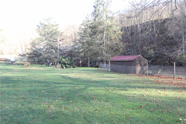 view of yard with a shed