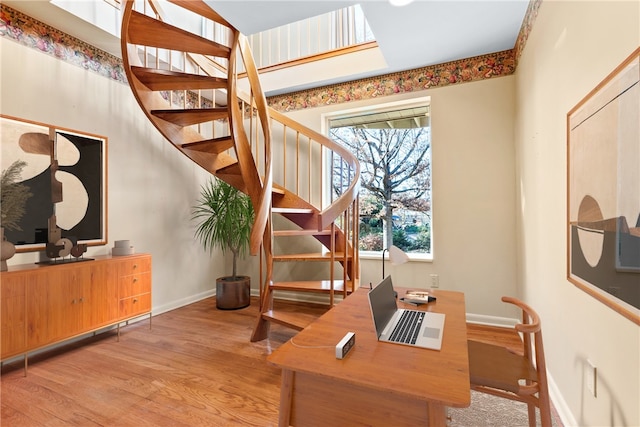 home office featuring light wood-type flooring