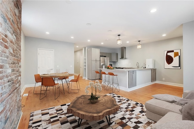 living room featuring light wood-type flooring