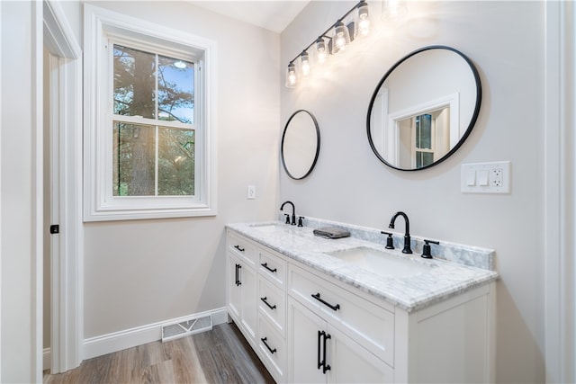 bathroom featuring wood-type flooring and vanity