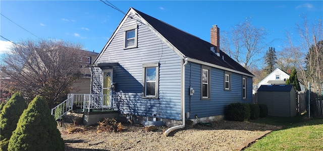 view of property exterior featuring a shed