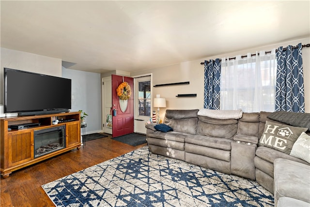 living room featuring dark hardwood / wood-style flooring