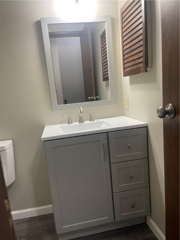 bathroom featuring hardwood / wood-style floors and vanity