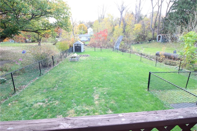 view of yard with a shed