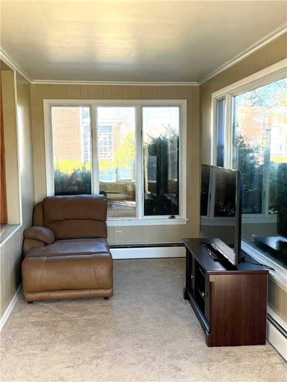 sunroom featuring a wealth of natural light and a baseboard heating unit