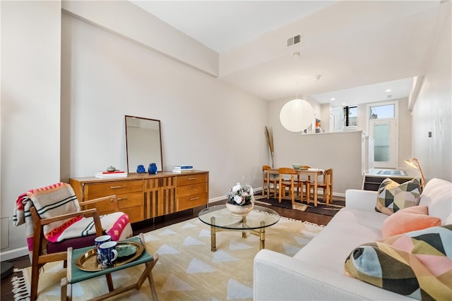 living room with hardwood / wood-style floors