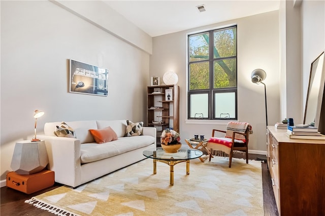 living area with dark hardwood / wood-style floors