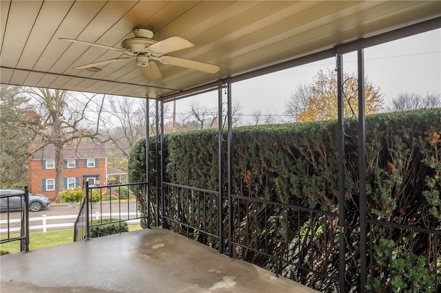 view of patio featuring ceiling fan and covered porch