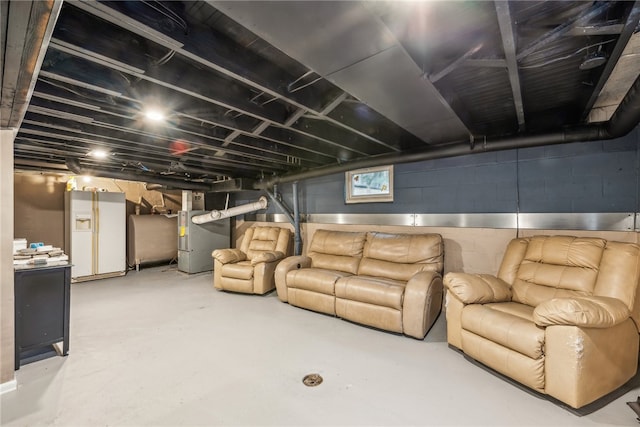 basement featuring heating unit