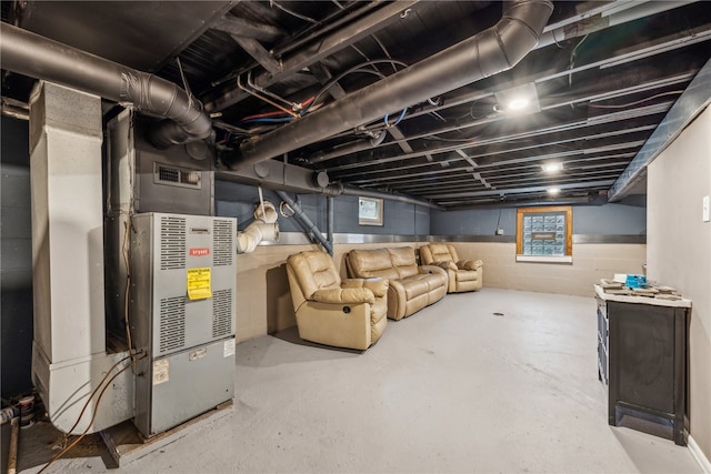 basement featuring heating unit