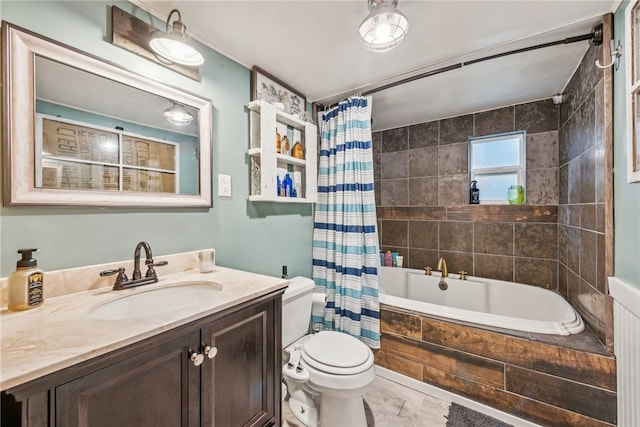 full bathroom featuring vanity, toilet, and shower / tub combo