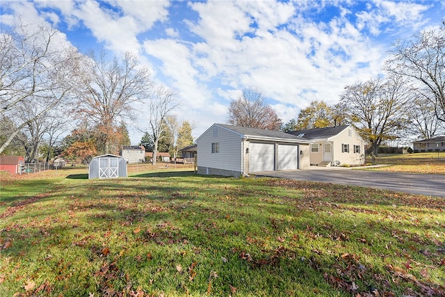 exterior space featuring a storage shed