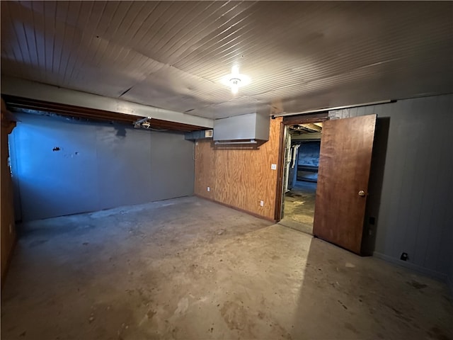 basement with wood walls