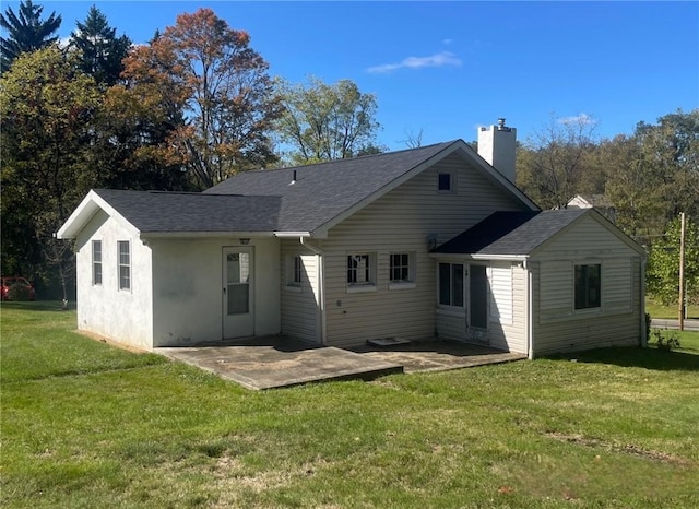 3036 Mcneal Rd, Hampton, PA 15101 - rear view of house with a patio area, a chimney, a lawn, and roof with shingles