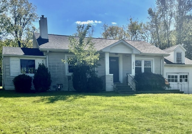 3036 Mcneal Rd, Hampton, PA 15101 - ranch-style home with a chimney, a front lawn, a garage, and a shingled roof