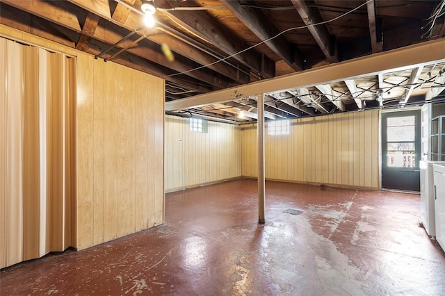 basement with wood walls