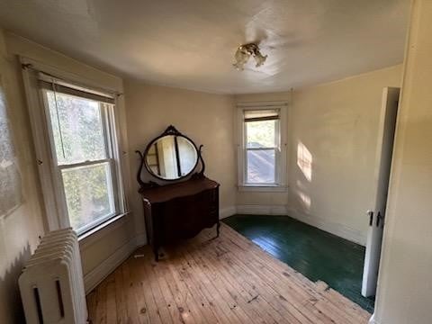 interior space featuring a healthy amount of sunlight, radiator heating unit, and light hardwood / wood-style flooring