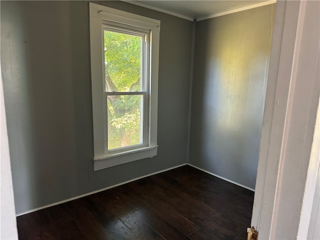 unfurnished room with dark hardwood / wood-style flooring and crown molding