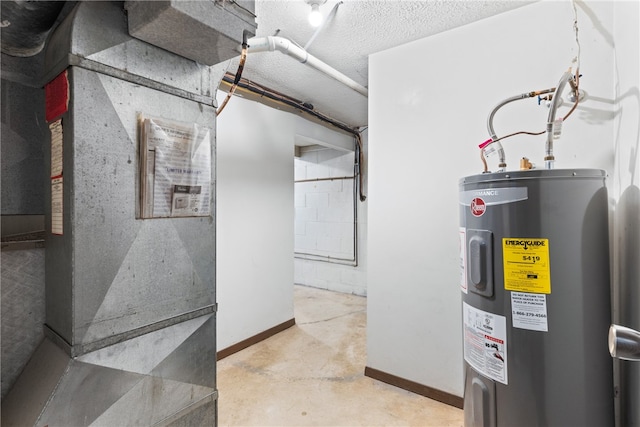 utility room with electric water heater and heating unit