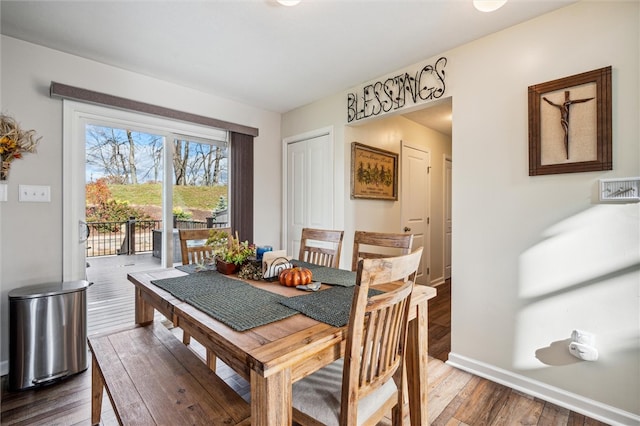 dining space with wood-type flooring