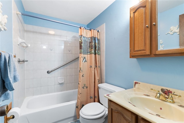 full bathroom with vanity, toilet, and shower / tub combo