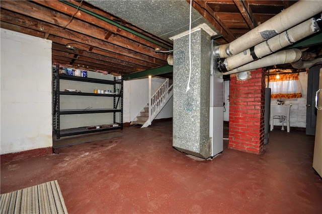 basement with heating unit