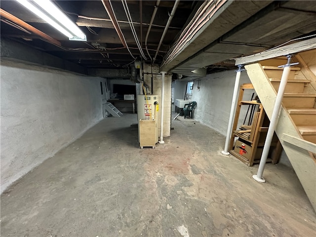 basement featuring gas water heater