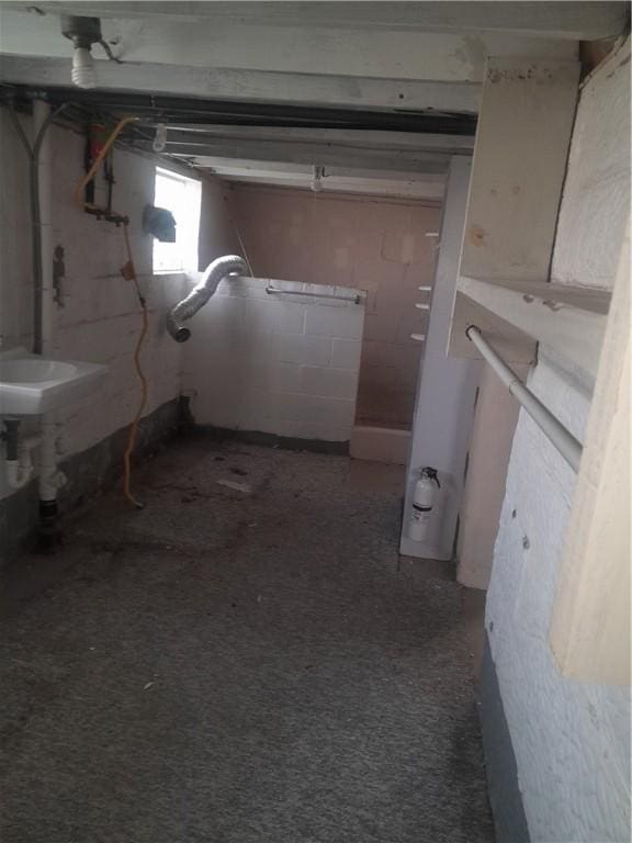 below grade area featuring a sink