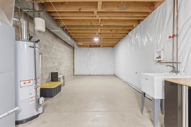 basement featuring water heater