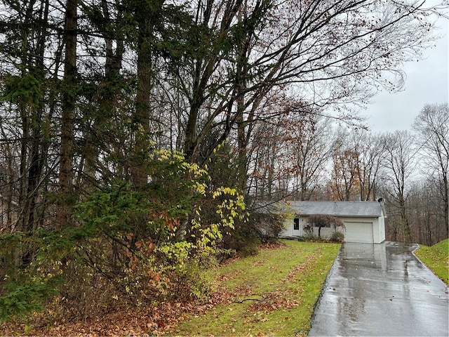 obstructed view of property with a garage