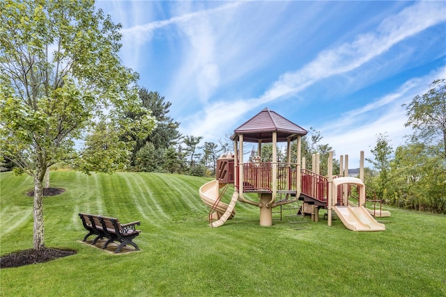 view of playground featuring a yard