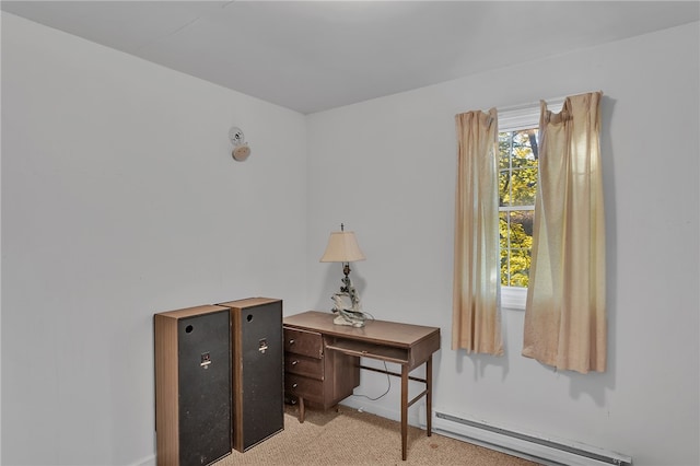 interior space featuring a baseboard radiator and light colored carpet