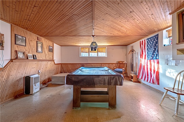 156 Sundust Rd, Nottingham, PA 15330 - rec room featuring wood walls, wooden ceiling, and pool table