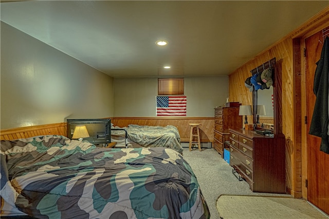 156 Sundust Rd, Nottingham, PA 15330 - carpeted bedroom with wooden walls, a wainscoted wall, recessed lighting, and baseboard heating
