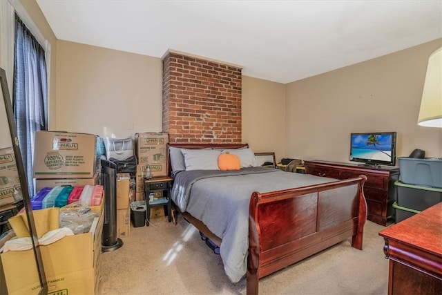 bedroom with light carpet