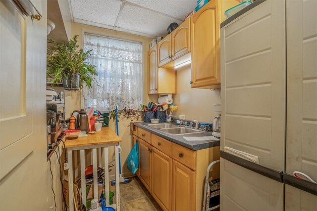 kitchen featuring a drop ceiling and sink