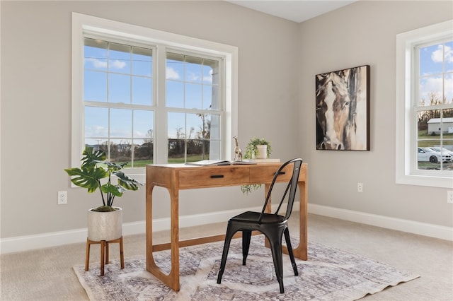 view of carpeted home office