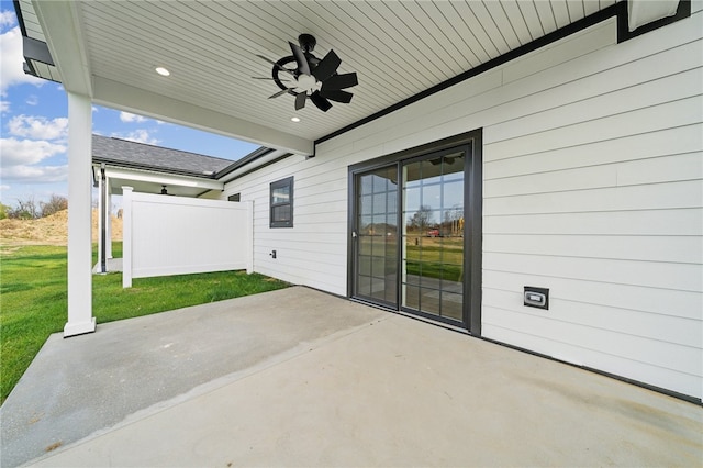 view of patio / terrace featuring ceiling fan