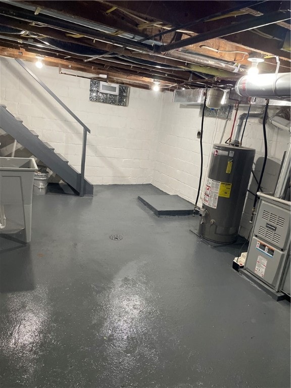 basement with gas water heater