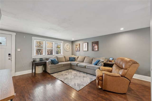 living room featuring dark hardwood / wood-style flooring