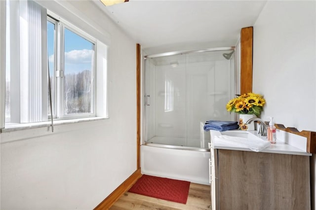 175 Long Woods Rd, Waynsbrg/Frankln Twp, PA 15370 - bathroom with wood finished floors, vanity, and enclosed tub / shower combo