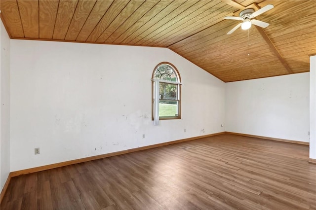 175 Long Woods Rd, Waynsbrg/Frankln Twp, PA 15370 - unfurnished room with wooden ceiling, vaulted ceiling, wood finished floors, ceiling fan, and baseboards