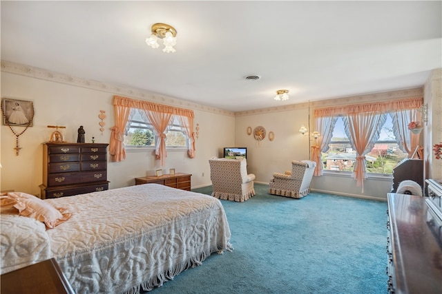 carpeted bedroom with multiple windows